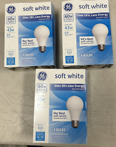 GE 60-Watt A19 Soft White Dimmable 620 Lumens of 12 Basic Bulbs 3 Pack each 4Pcs