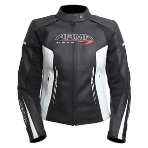 ARMR Moto Kimi Ladies Leather Motorcycle Motorbike Jacket - Black & White - Picture 1 of 2