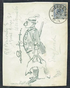 1890 Hand Drawn German Man in Traditional Dress Fox Hunting Wiesbaden - London - Picture 1 of 1