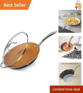 Space-Saving 12-Inch Copper Frying Pan - Nonstick, Oven Safe & Dishwasher Safe - Picture 1 of 10