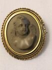 ANTIQUE VICTORIAN HAND CARVED LAVA CAMEO OF A CHERUB 14 K GOLD FRAME