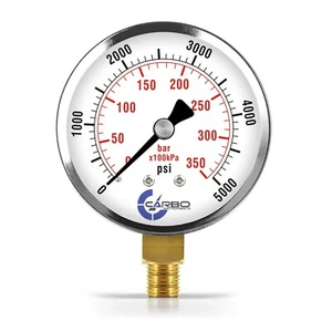 2-1/2" Pressure Gauge - Chrome Plated Steel Case, 1/4"NPT, Lower Mnt. 5000 PSI - Picture 1 of 6