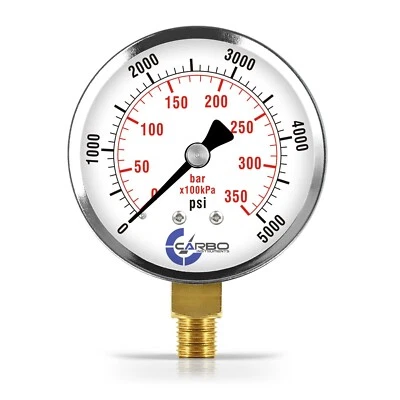 2-1/2" Pressure Gauge - Chrome Plated Steel Case, 1/4"NPT, Lower  Mnt. 5000 PSI - Image 1 of 4
