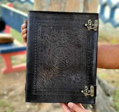 HANDMADE Schwarzes Leder Tagebuch Zauber, Geprägt Pentagramm & Book Of Schatten Groß
