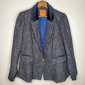 Modcloth Womens Blue Tweed Blazer Size 2X Single Button Notch Neck Velour Collar