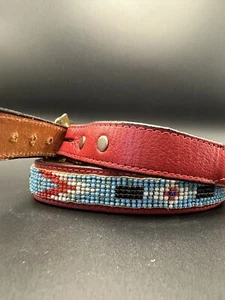 VTG Circle Y Beaded Women's 30 Belt Red Leather Western Butterfly Buckle - Picture 1 of 10