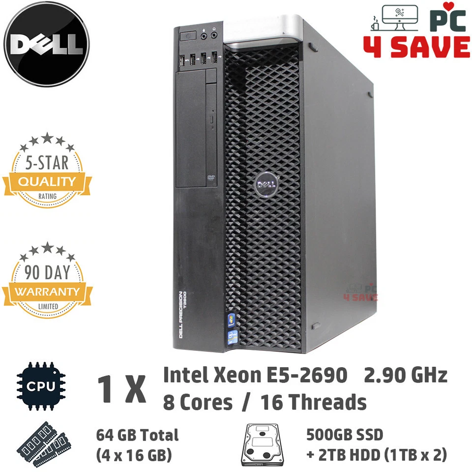 DELL XEON E5-2690 CPU | 64GB RAM | 500GB SSD + 2TB HDD | T3600 Workstation Tower - Image 1 of 4