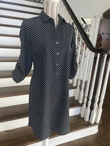 The Limited Dress size Small Navy Blue White Polka Dots Career Knee Modest Slim - Picture 1 of 12