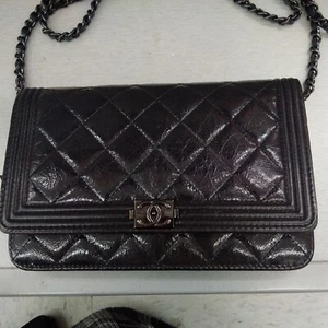 100% Authentic Chanel Boy WOC (wallet on Chain) Black Patina - Picture 1 of 8