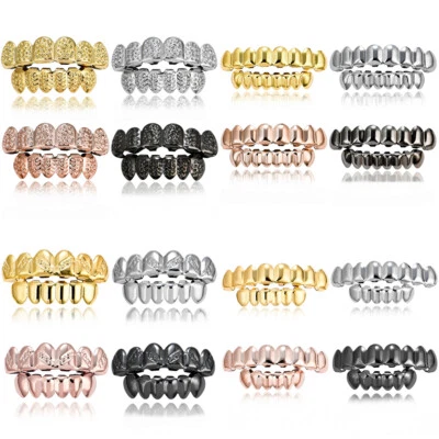 Juego de parrillas personalizadas doradas parte superior inferior de dientes de hip hop chapadas en oro de 14k ajuste de boca Foto 1 de 4