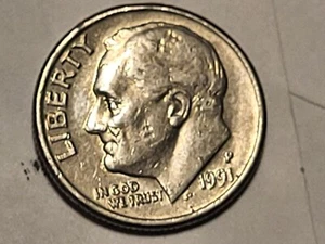 1991-P Roosevelt Dime - Major DIE Chip Errors - RARE One of a kind!! - Picture 1 of 3