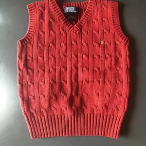 POLO by RALPH LAUREN BOY'S RED CABLE KNIT VEST USA 5 100% COTTON - Picture 1 of 4