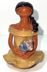 Dominican Republic Faceless Doll Flower Folk Art Pottery Clay Terracotta Figure - Picture 1 of 6