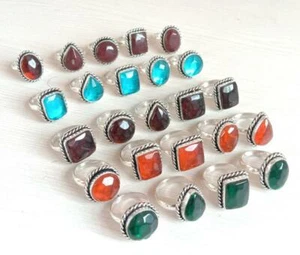 Positive Glass & Mix Gemstone 925 Sterling Silver Plated 75Pcs Rings Lot Jewelry - Picture 1 of 1