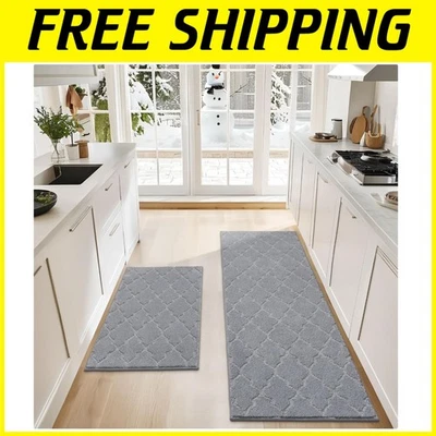 Grey Kitchen Mats [2 PCS] - 24x35"/24x60" Washable Rugs - Image 1 of 4