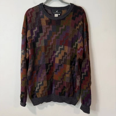 Peruvian Connection Alpaca Grandpa Sweater Colorful Geometric Pattern Crew Large - Image 1 of 4