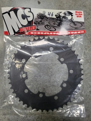 MCS BICYCLES 46T Black Aluminum Chainring BMX 110mm or 130mm Made in USA New - Image 1 of 2