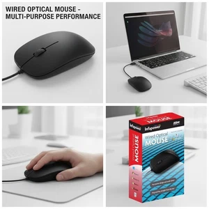 Wired USB Optical Mouse For Pc Mac Windows Laptop Computer Scroll Wheel Black - Picture 1 of 6