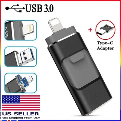 Unidad flash USB3.0 de 2 TB lápiz memoria disco externo para iPhone iPad con adaptador Foto 1 de 4