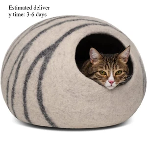 Premium Felt Cat Bed Cave - Handcrafted 100% Merino Wool Cat Bed - Picture 1 of 6