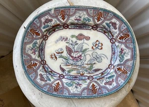 Flow Blue Mulberry Polychrome Floral Meat Platter by Brownfield - Picture 1 of 3