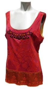 Camiseta sin mangas HALE BOB para mujer grande de seda Charmeuse tie dye rosa naranja con cuentas boho - Imagen 1 de 5