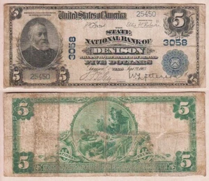 Denison, TX - $5 1902 Plain Back Fr. 598 The State National Bank Ch. # (S)3058 - Picture 1 of 1