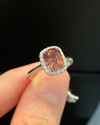 Cushion 1.91 Ct Natural Orange Spinel & Diamond Wedding Ring 14K White Gold 6 5 - Image 1 of 4