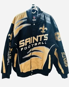 Chaqueta Universitaria New Orleans Saints NFL Para Hombre Grande Negro Dorado Bordado Abrigo NFC - Imagen 1 de 15