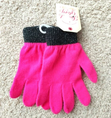 ВЫЦВЕТШАЯ СЛАВА 1 комплект зимних перчаток розовый с черный блестящий запястье - Изображение 1 из 3