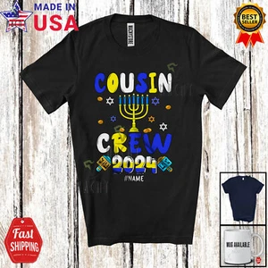 Custom Name Cousin Crew 2024; Amazing Hanukkah Menorah Dreidel; Family T-Shirt - Picture 1 of 7
