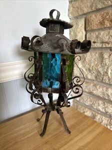 Vtg. SPANISH REVIVAL GOTHIC Metal Scroll HANGING LAMP Chandelier No Light 15” L - Picture 1 of 6