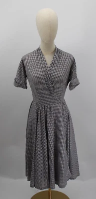 Vintage Debby Dress Womens Small Wrap Black White Check Short Sleeve 1950s - Image 1 of 4