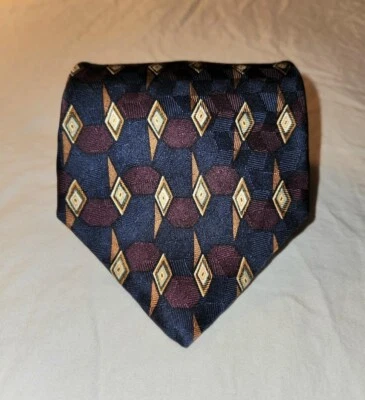 Corbata Nautica Para Hombre Azul Púrpura Cobre Verde Blanco Patrón Geométrico Seda Foto 1 de 4