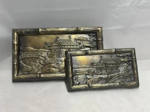 Vintage Heavy Oriental Scene Brass Pagoda Decorative Drawer Pulls Furniture Knob - Picture 1 of 14