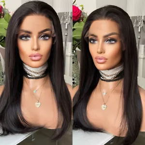 Long Straight Schwarz Lace Front Wigs Natürlich Hitzebeständiges Kunsthaar - Bild 1 von 8
