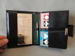 Playig Cards 2 New Decks Gauloise in a Leather Case with mechanical Bronze Penci - Picture 1 of 10