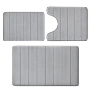 3PCS Bath Mat Set Memory Foam Bathroom Rug Absorbent Washable Toilet Contour Rug - Picture 1 of 10