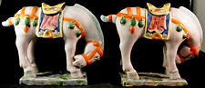 Pair of Chinese Horse Figurine Statues Nice Multi Colored Ceramic Pottery Signed