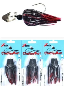 (3) Z-Man 3/8 Oz The Original Chatterbait Fishing Lure Black Red CB38-48 #8G New - Picture 1 of 3