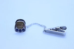 Beautiful NME Sapphire 10K Solid Yellow Gold & Sterling EMB Lapel Pin Clip 1.6g - Picture 1 of 4