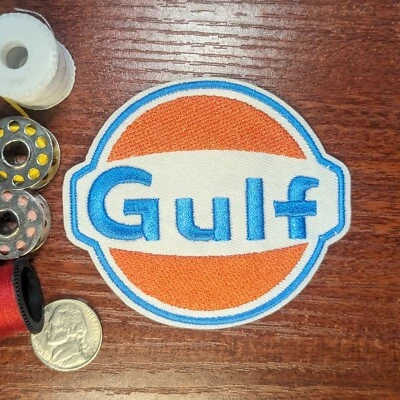 Gulf Racing Patch Motorsports Cars Oil Embroidered Iron On 3x3.25" - Image 1 of 3