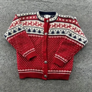 Little Nomad Sweater Girls 8 Red Button Down Fair Isle Wool Knit Cardigan - Picture 1 of 13