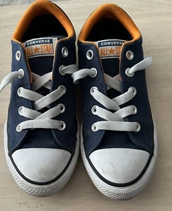 Converse All Star Low Child, Shoes Sneakers Sz 2 Navy With Orange Trim - Picture 1 of 7