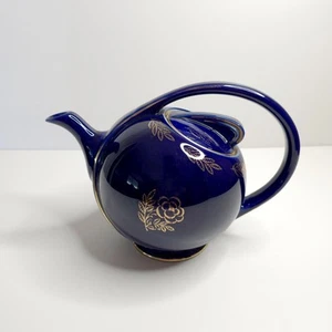 Vintage HALL China 6 Tassen AIRFLOW TEEKANNE #0443 Kobaltblau Blattgold 1940er Blume - Bild 1 von 10