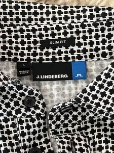 J Lindeberg Polo Mens L Slim Fit Geometric Logo Performance Shirt White Black - Picture 1 of 6