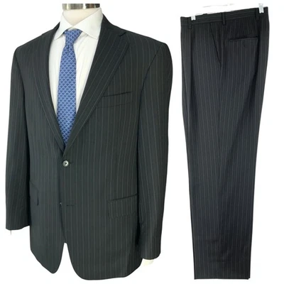 Traje Hart Schaffner Marx HSM para Hombres 40R Drop 6 Negro Rayas Clásico Hecho en EE. UU. Foto 1 de 4