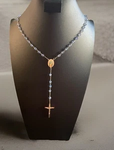 Hermoso! Crucifijo Católico Piedras Azules Rosario Vintage - Imagen 1 de 12