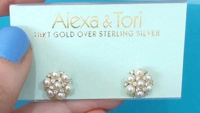 Aretes ALEXA & TORI chapados en oro amarillo de 18 quilates con racimo de perlas/cristal ¡en excelente estado! Foto 1 de 4