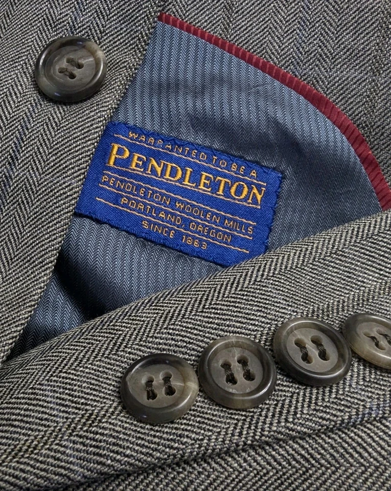 Chaqueta Pendleton Para Hombre Talla 44R Espiga Cuadros Gris Lana Blazer Abrigo Deportivo Foto 1 de 4